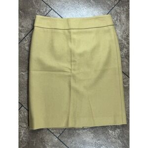 Vintage J Crew Pencil Skirt Size 4 Mustard Yellow Wool/Silk Back Zip Career
